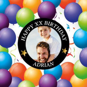 Badge Rond 5 Cm Photo personnalisée Joyeux Anniversaire et Nom Âge