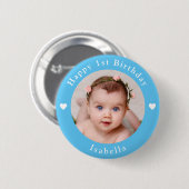 Badge Rond 5 Cm Photo personnalisée, nom, âge anniversaire bébé bl (Devant & derrière)
