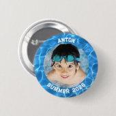 Badge Rond 5 Cm Photo Sport Aqua Bleu Piscine Frontière (Devant & derrière)