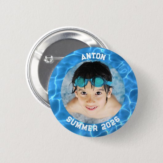 Badge Rond 5 Cm Photo Sport Aqua Bleu Piscine Frontière (Devant & derrière)