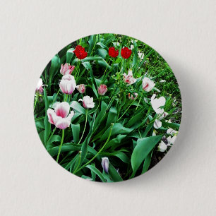 Badge Rond 5 Cm Photos de tulipes rouges et roses