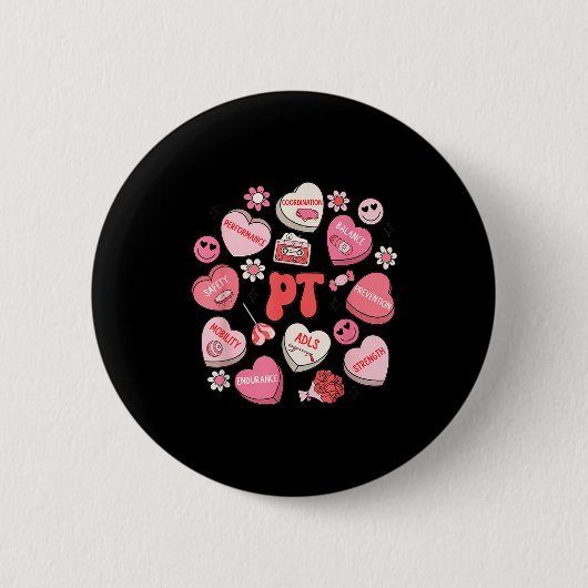 Badge Rond 5 Cm Physical Therapy Groovy Valentine's Day Heart Cand (Devant)