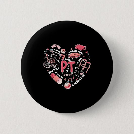 Badge Rond 5 Cm Physical Therapy Pt Valentine Heart Shape Physical (Devant)