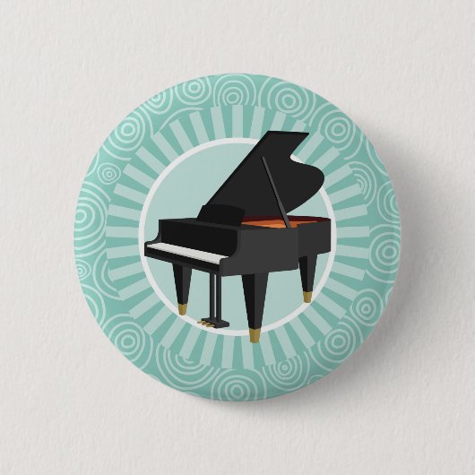 Badge Rond 5 Cm Piano Fun Turquoise Swirl Musique (Devant)