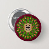 Badge Rond 5 Cm Pic Plume Wire Zodiac SIGNE PISCES (Devant & derrière)