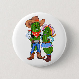 Badge Rond 5 Cm Pickle Cowboy, Gherkin Cowgirl, Dill Concombre Oue