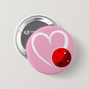 Badge Rond 5 Cm Pickleball Heart Valentine Love Rose Blanc Noir