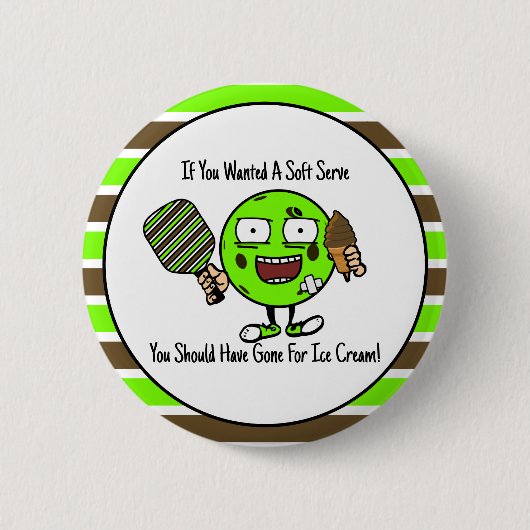Badge Rond 5 Cm Pickleball Player Chocolat Soft Sert Vert Funny (Devant)