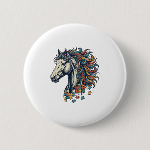 Badge Rond 5 Cm Pièce de puzzle de cheval coloré T-Shirt gravure v