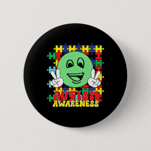 Badge Rond 5 Cm Pièces de puzzle autistiques visage souriant Sensi