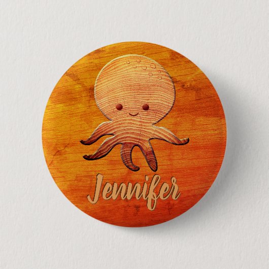 Badge Rond 5 Cm Pieuvre En Carton Cute Avec Impression En Bois Fau (Devant)