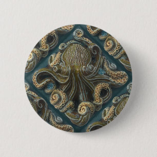 Badge Rond 5 Cm Pieuvre en céramique Vintage