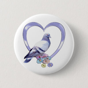 Badge Rond 5 Cm Pigeon au coeur