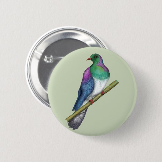 Badge Rond 5 Cm Pigeon de Kereru Wood (Devant & derrière)