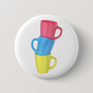 Badge Rond 5 Cm Pile de trois tasses en céramique colorées