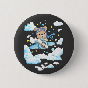 Badge Rond 5 Cm Pilote d'avion Ourson Mignon