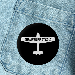 Badge Rond 5 Cm Pilote Étudiant Premier Solo Avion Drôle d'Aviatio