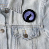 Badge Rond 5 Cm Pin de bouton de lune bleue de chat noir (En situation)