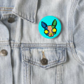 Badge Rond 5 Cm Pin de chiot de moine - turquoise (En situation)