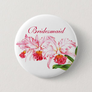 Badge Rond 5 Cm Pin de demoiselle d'honneur avec les orchidées ros