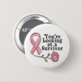 Badge Rond 5 Cm Pin de survivant de cancer du sein (Devant & derrière)