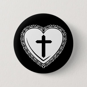 Badge Rond 5 Cm Pin gothique de coeur et de croix (noir et blanc)