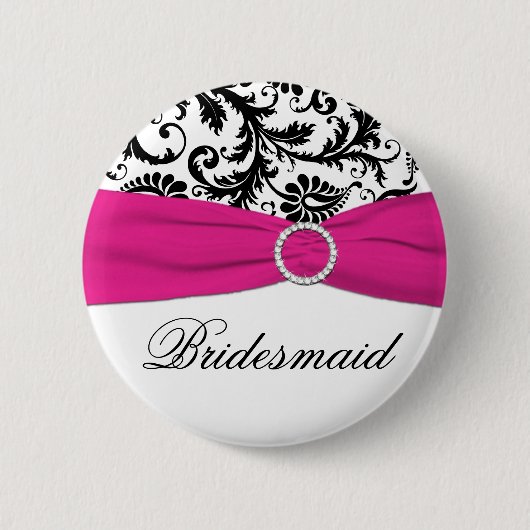 Badge Rond 5 Cm Pin noir, blanc, et fuchsia de demoiselle (Devant)