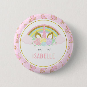 Badge Rond 5 Cm Pin nommé de partie de licorne d'arc-en-ciel