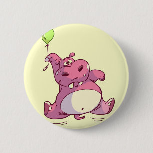 Badge Rond 5 Cm Pin rose d'hippopotame d'anniversaire