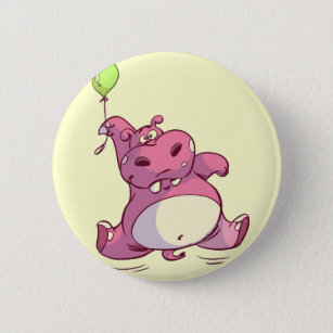 Badge Rond 5 Cm Pin rose d'hippopotame d'anniversaire