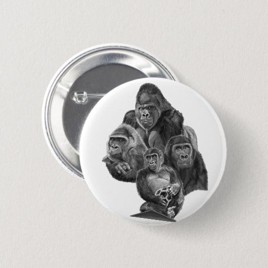 Badge Rond 5 Cm Pinback button缶バッジ GorillaFamily @ゴリラ家族GorillaLife (Devant & derrière)