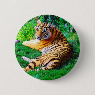 Badge Rond 5 Cm Pinback de la faune du tigre peint