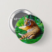 Badge Rond 5 Cm Pinback de la faune du tigre peint (Devant & derrière)