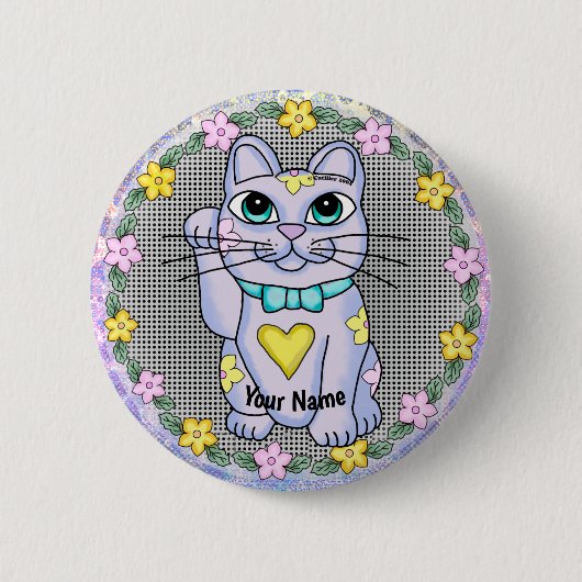 Badge Rond 5 Cm Pinceau Violet Lucky Chat (Devant)