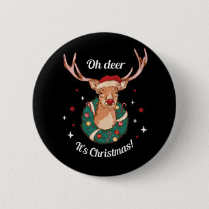 Badge Rond 5 Cm Pine Deer - Tête de Renne de Noël