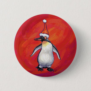 Badge Rond 5 Cm Pingouin à Santa Hat en rouge