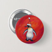 Badge Rond 5 Cm Pingouin à Santa Hat en rouge (Devant & derrière)