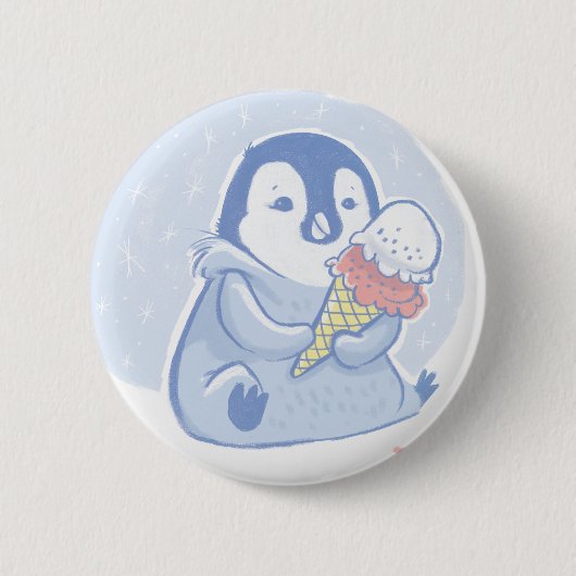 Badge Rond 5 Cm Pingouin avec le bouton de crème glacée (Devant)