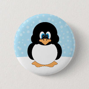 Badge Rond 5 Cm Pingouin avec le bouton de flocons de neige