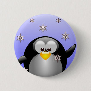 Badge Rond 5 Cm Pingouin de bande dessinée avec des flocons de