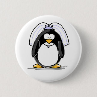 Badge Rond 5 Cm Pingouin de jeune mariée