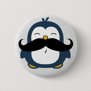 Badge Rond 5 Cm Pingouin de moustache