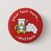 Badge Rond 5 Cm Pingouin de Noël assis avec des boules de neige (Devant)