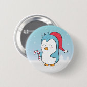 Badge Rond 5 Cm Pingouin de Noël mignon et heureux avec du sucre (Devant & derrière)