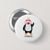 Badge Rond 5 Cm Pingouin de Noël mignon personnalisé en Casquette (Devant & derrière)