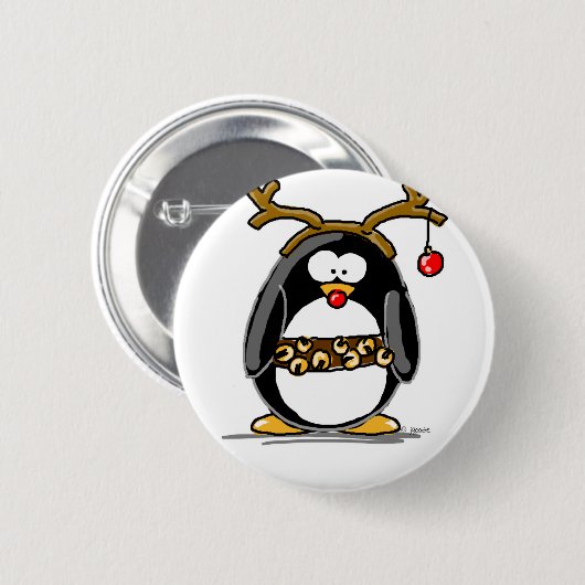 Badge Rond 5 Cm Pingouin de Rudolph (Devant & derrière)