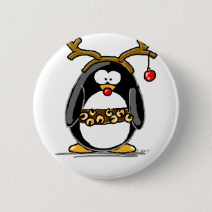 Badge Rond 5 Cm Pingouin de Rudolph
