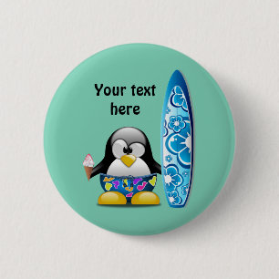 Badge Rond 5 Cm Pingouin de surfer avec la crème glacée