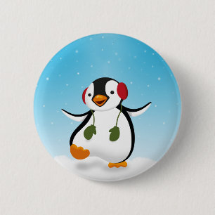 Badge Rond 5 Cm Pingouin drôle mignon d'hiver