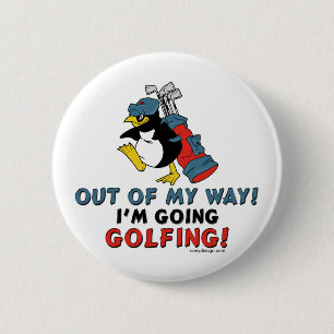 Badge Rond 5 Cm Pingouin jouant au golf